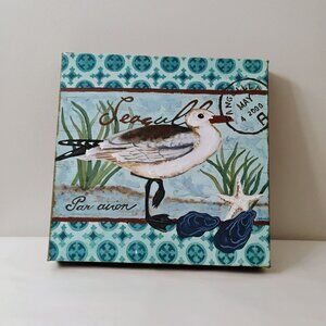 Seagull Canvas Wall Art by J. Brinley, 12x12, Beach Coastal Decor, Bird Artwork